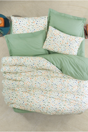 Ensemble de housse de couette - 240 x 220 cm - Lola - Green - Green / White / Orange / Dark Blue - 129CTN64279 Cotton box