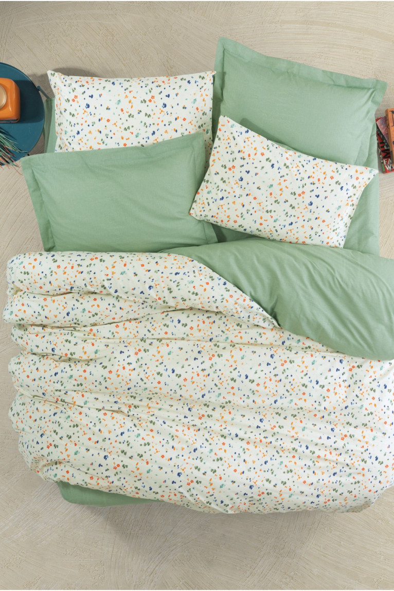 Ensemble de housse de couette - 240 x 220 cm - Lola - Green - Green / White / Orange / Dark Blue - 129CTN64279 Cotton box