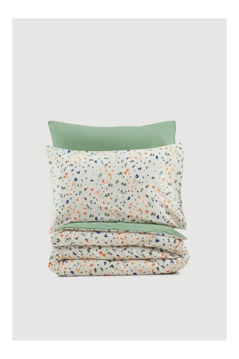 Ensemble de housse de couette simple Ranforce - Green / White / Orange / Dark Blue - 140x200cm / 60x60cm Nuit des reves