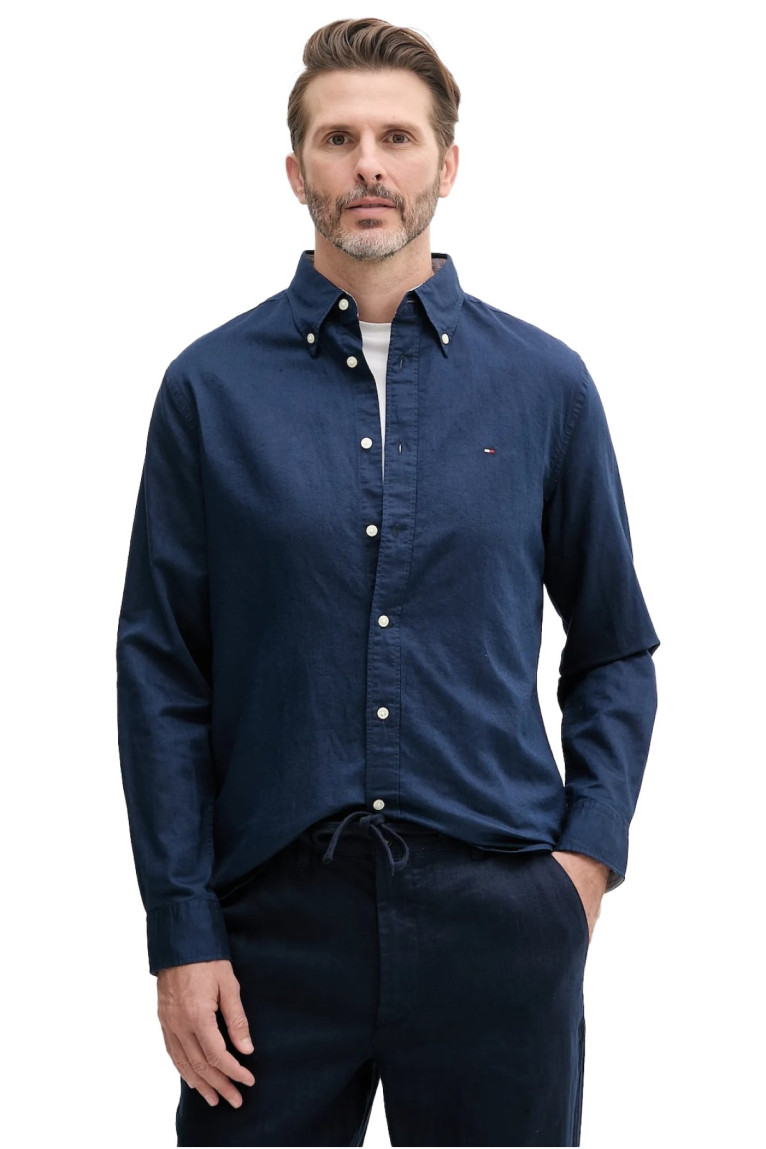 Chemise ML logo coton lin Tommy Hilfiger