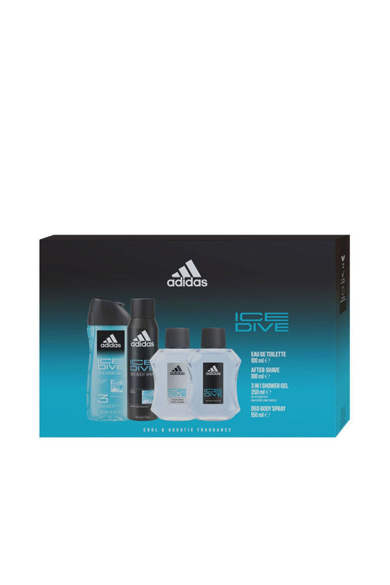 Ice Dive – Coffret 4 pièces (EDT 100 ml, brume 150 ml, gel douche 250 ml, après‑rasage 100 ml) Adidas