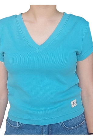 TShirt MC col v coton logo Calvin klein