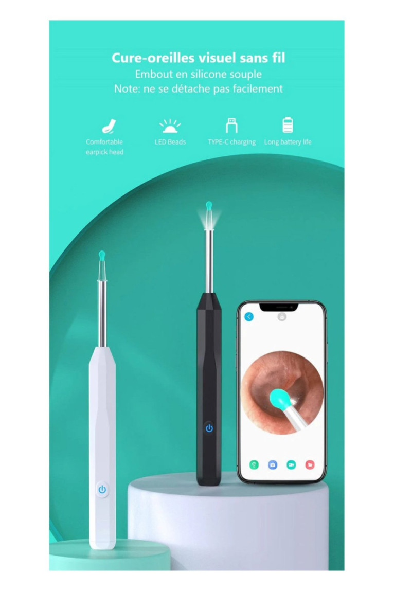 Otoscope de nettoyage d'oreille 1080P HD WiFi Platyne