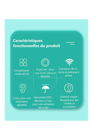 Otoscope de nettoyage d'oreille 1080P HD WiFi Platyne