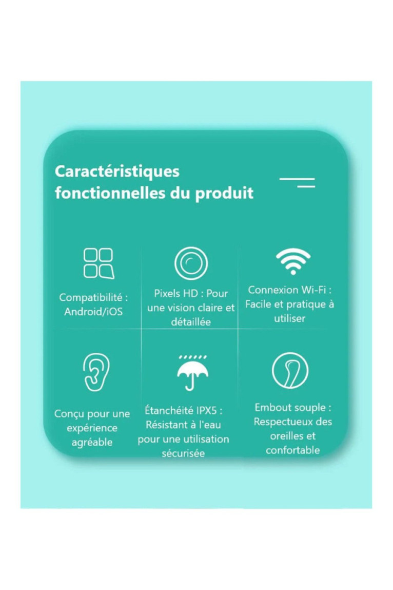 Otoscope de nettoyage d'oreille 1080P HD WiFi Platyne