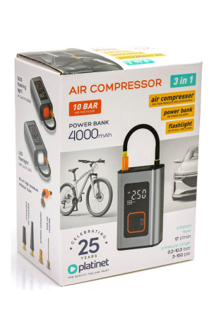 Compresseur d'air portable 3-en-1 80 x 48 x 125 mm PLATINET