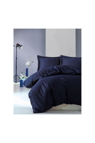 Housse de couette + 2 Taies d'oreiller - 240 x 220 cm + 60 x 60 cm - Elegant - Dark Blue - 129CTN63490 Cotton box