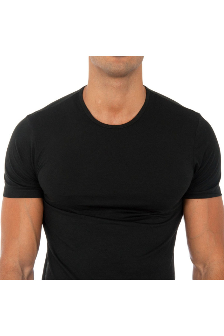 T-shirt Thermique en Coton à Manches Courtes Homme Noir