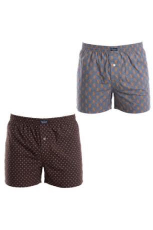 Lot de 2 Caleçons Homme en Coton Essentiel Marron et Bleu