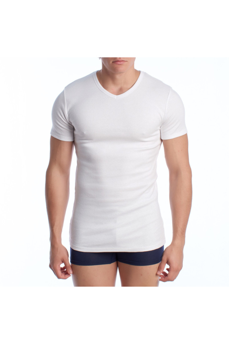 T-shirt Thermique Manches Courtes en Coton Homme Blanc