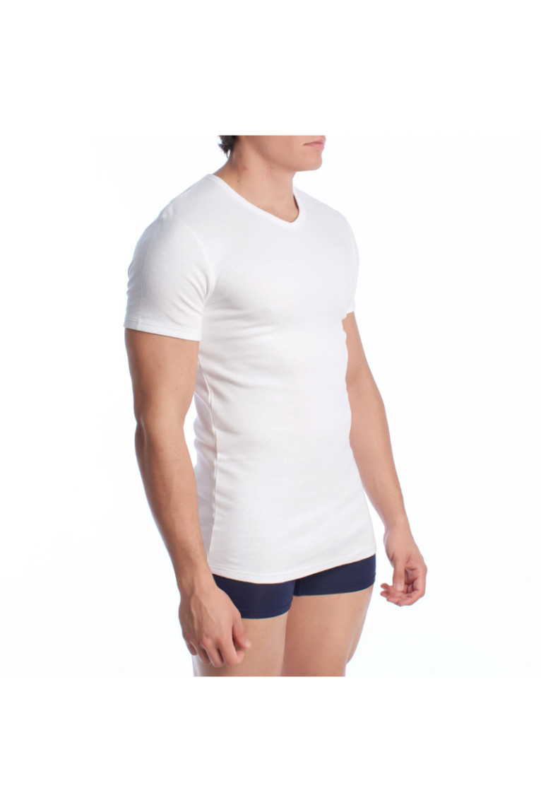 T-shirt Thermique Manches Courtes en Coton Homme Blanc