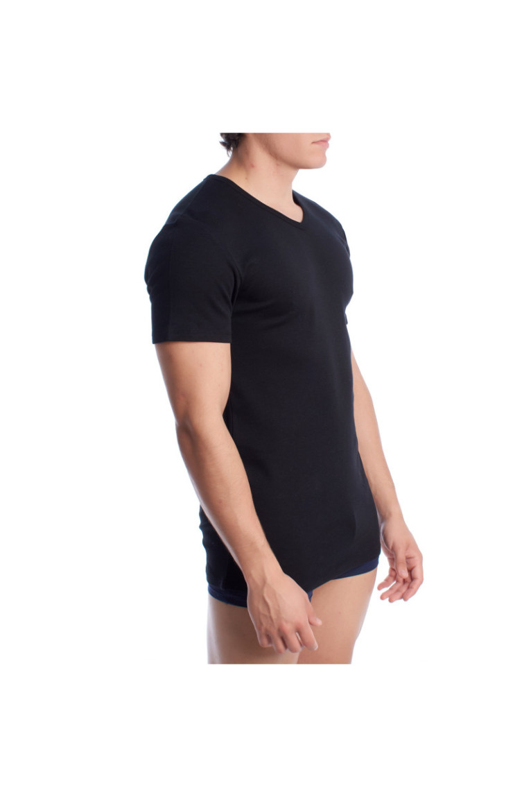 T-shirt Thermique à Manches Courtes en Coton Homme Noir