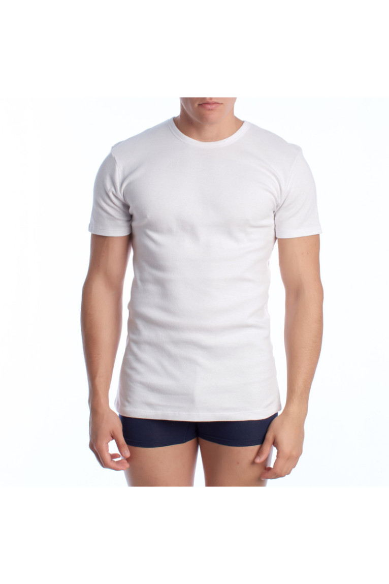 T-shirt Thermique à Manches Courtes en Coton Homme Blanc