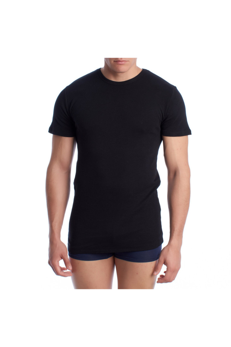 T-shirt Thermique Manches Courtes en Coton Homme Noir
