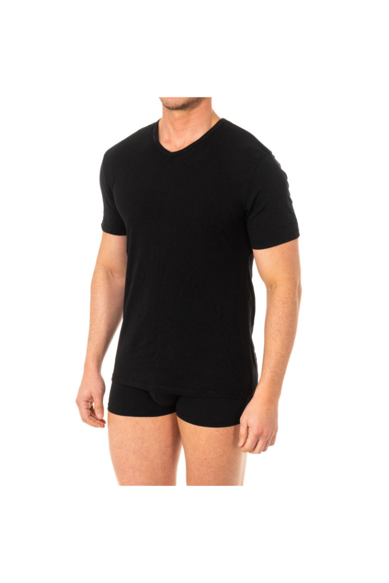 T-shirt col V à manches courtes Homme Noir