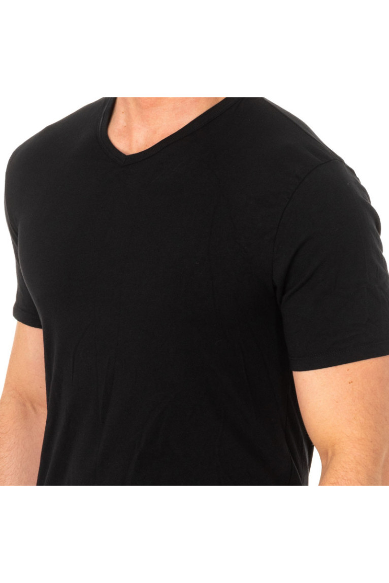 T-shirt col V à manches courtes Homme Noir