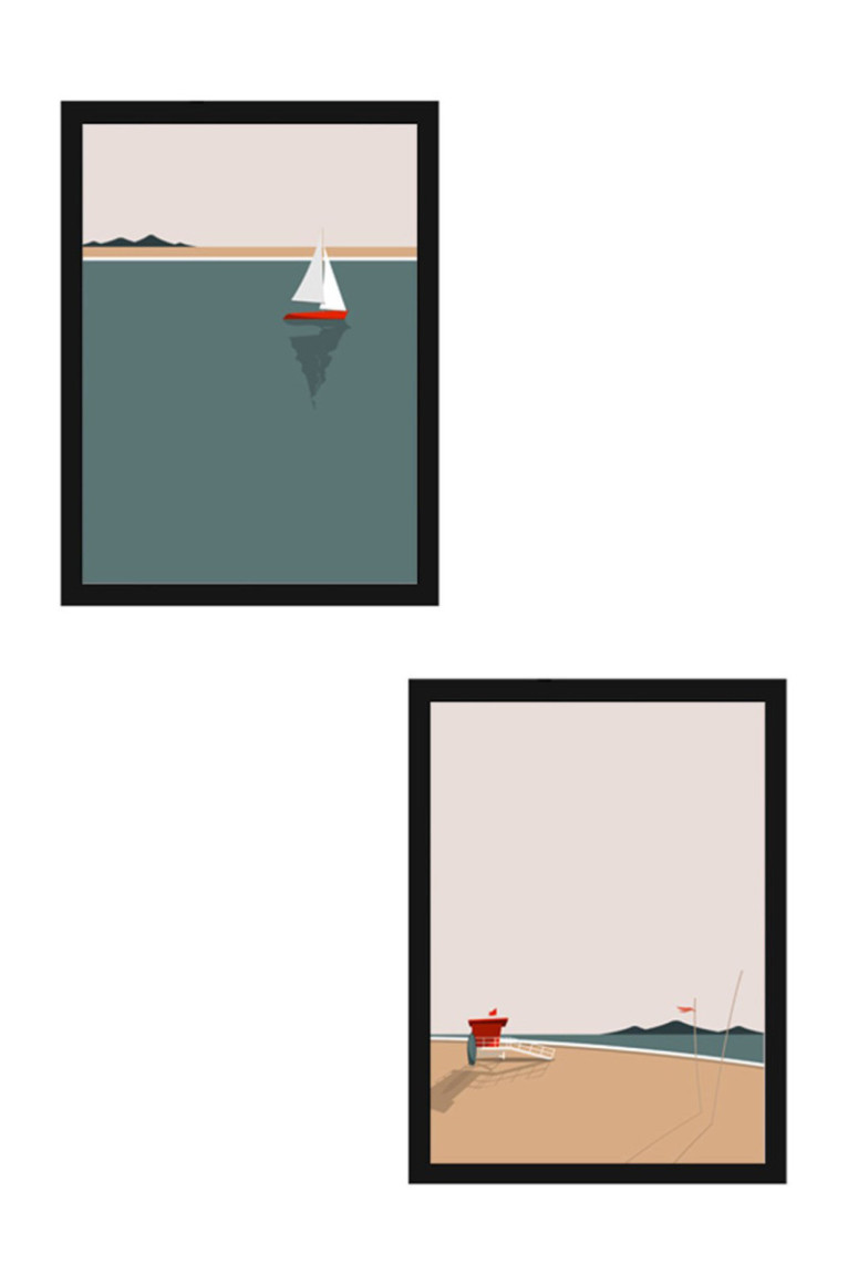 Tableau décoratif encadré en MDF (2 pièces) - Multicolore