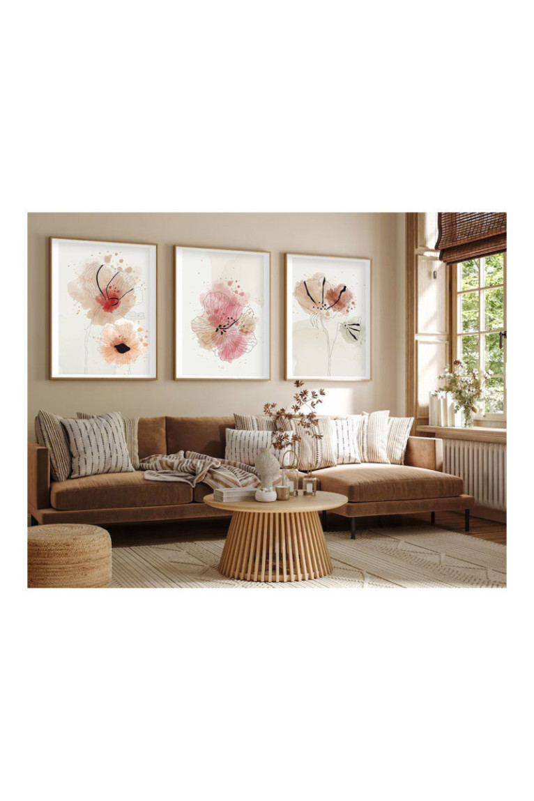 Tableau décoratif encadré en MDF (3 pièces) - Multicolore