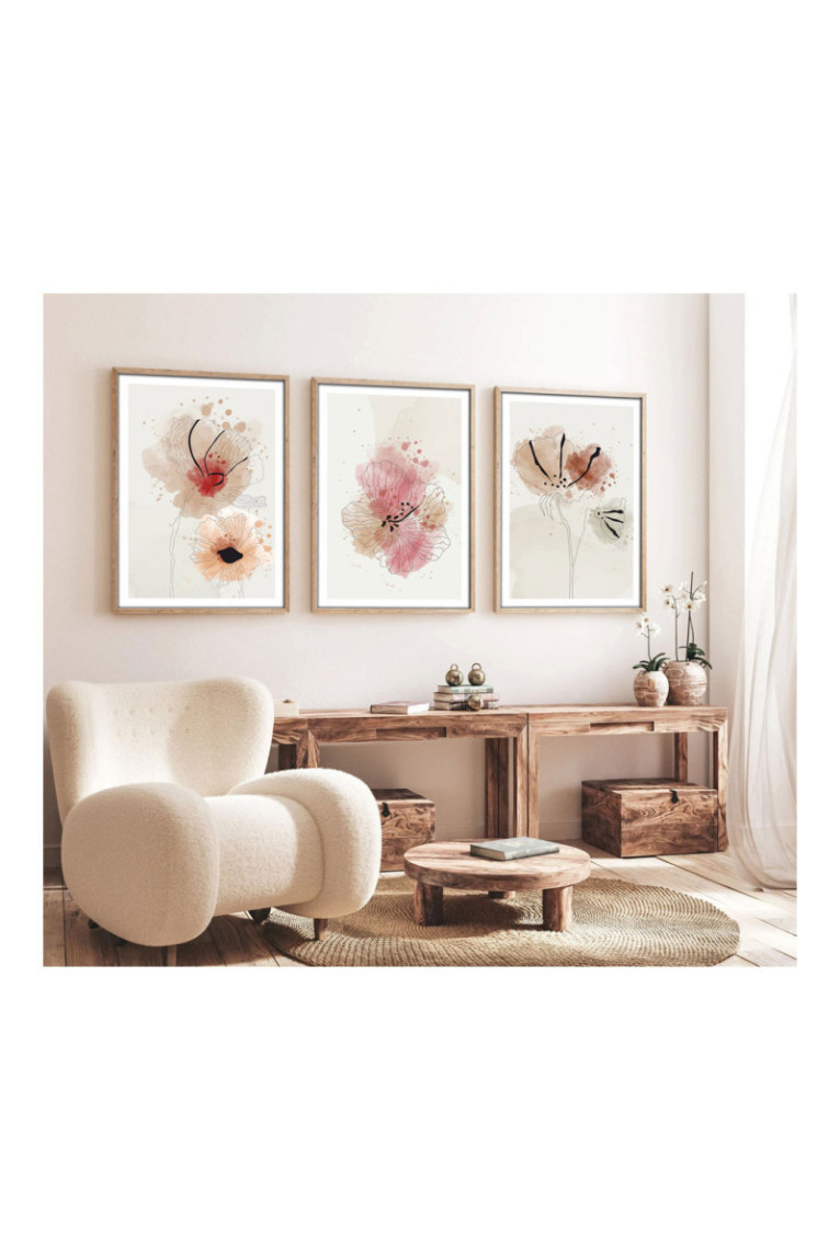 Tableau décoratif encadré en MDF (3 pièces) - Multicolore