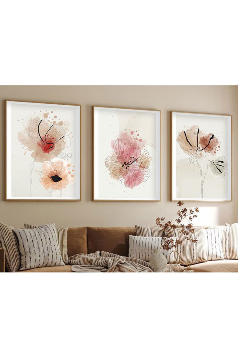 Tableau décoratif encadré en MDF (3 pièces) - Multicolore