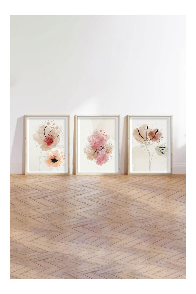 Tableau décoratif encadré en MDF (3 pièces) - Multicolore