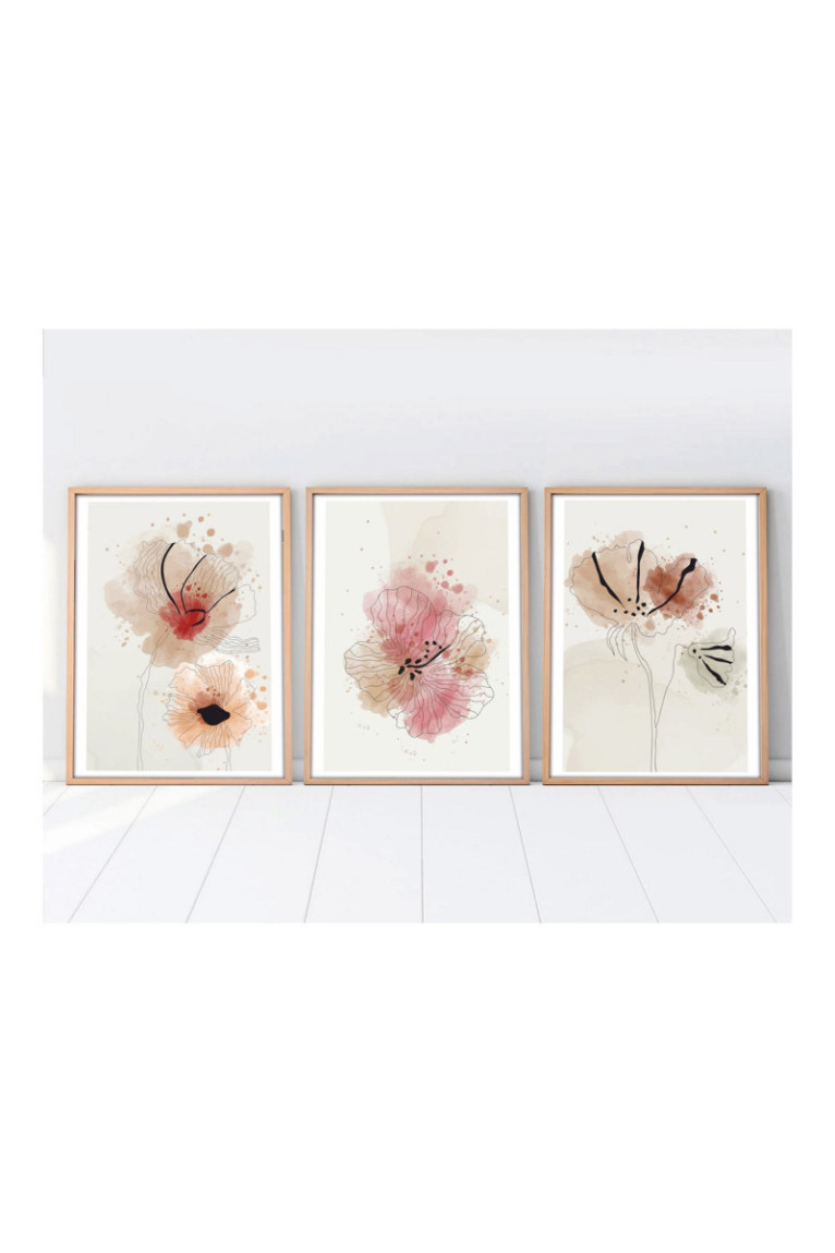 Tableau décoratif encadré en MDF (3 pièces) - Multicolore