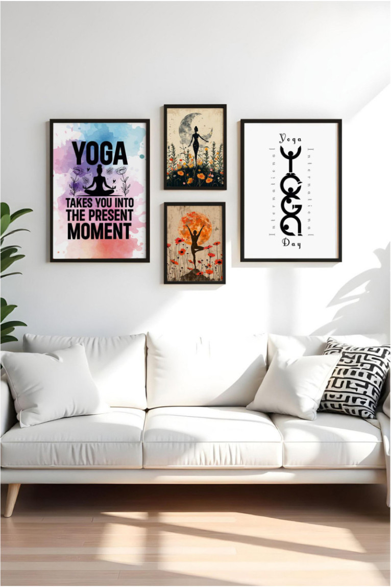 Tableau décoratif en MDF encadré (4 pièces) - Multicolore
