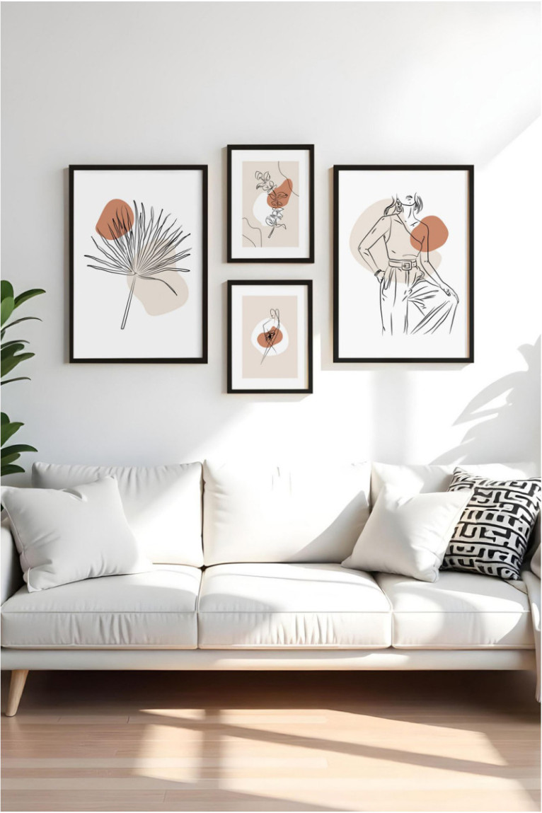 Tableau décoratif en MDF encadré (4 pièces) - Multicolore