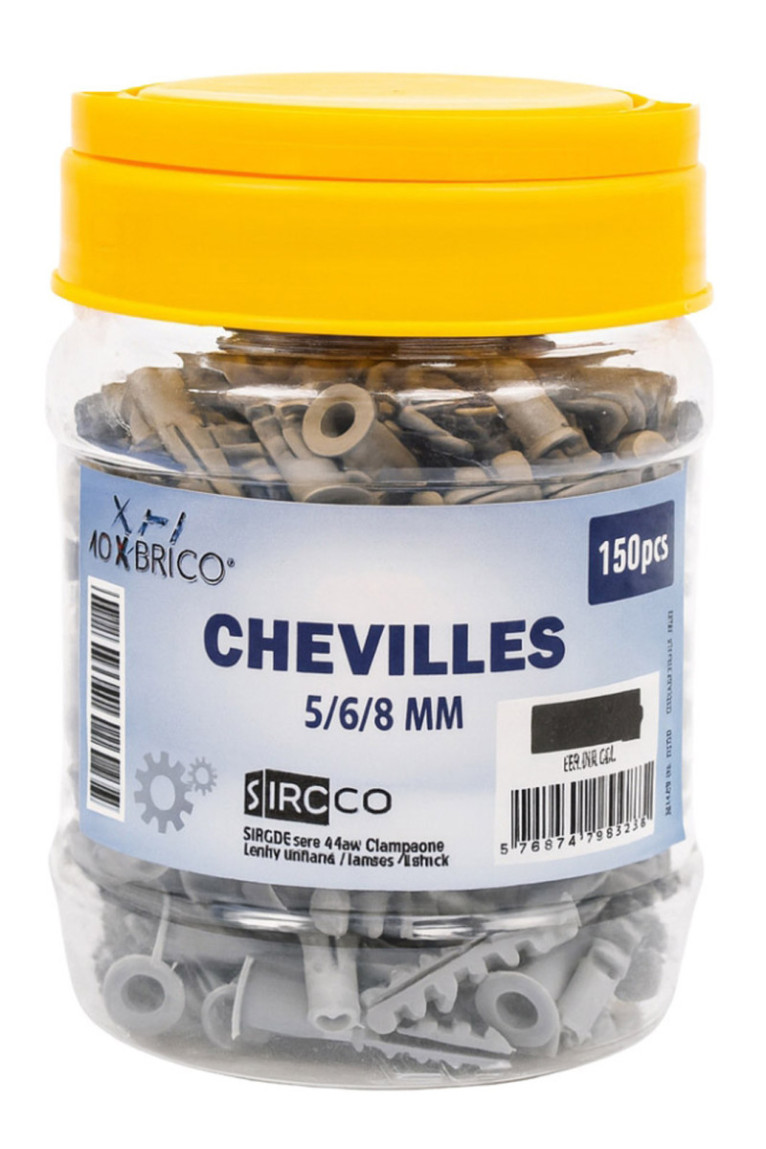 Lot de 150 Chevilles 5/6/8 mm avec Boîte de Rangement