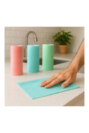 Pack de 2 Rouleaux de 50 Lingettes Lavables - Couleur Aléatoire