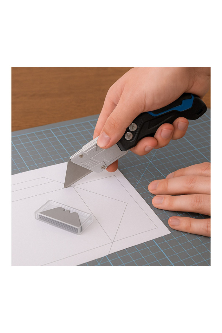Cutter Pliant Robuste avec 3 Lames - Couleur Aléatoire