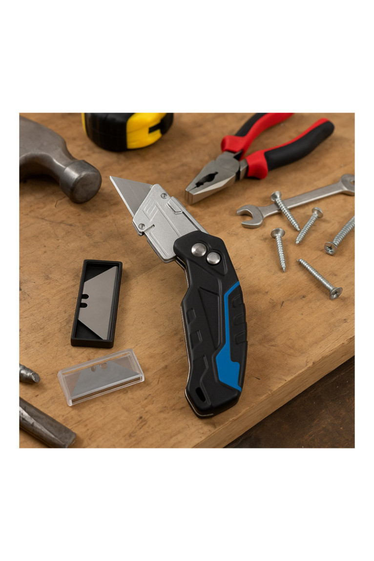 Cutter Pliant Robuste avec 3 Lames - Couleur Aléatoire