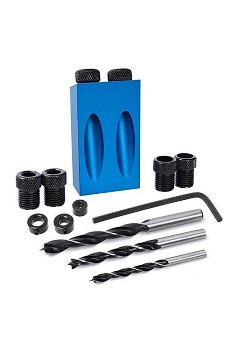 Kit de Perçage d'Angle 15 Degrés pour le Bois avec Guide Gabarit Mèches et Trous 6/8/10 mm