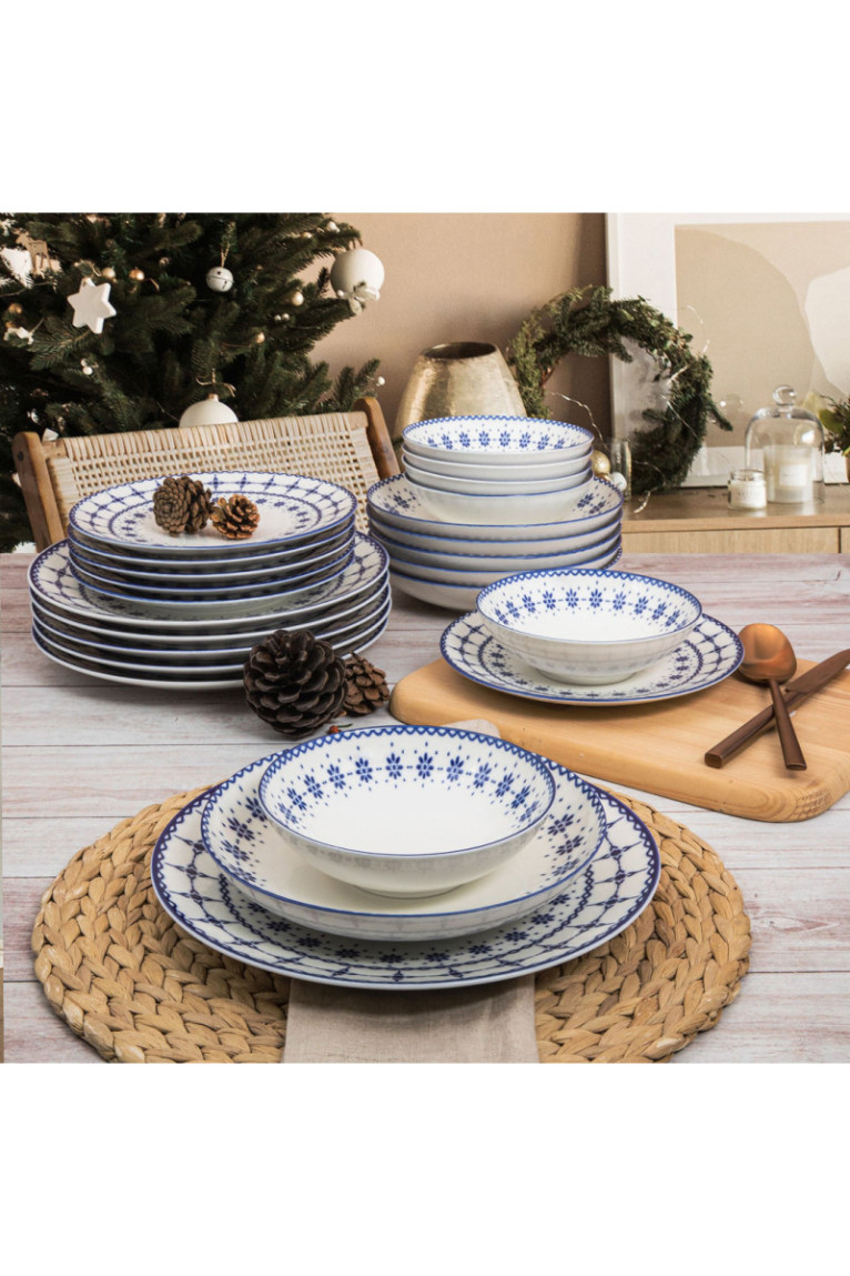 Service de table (24 pièces) - Blanc/Bleu