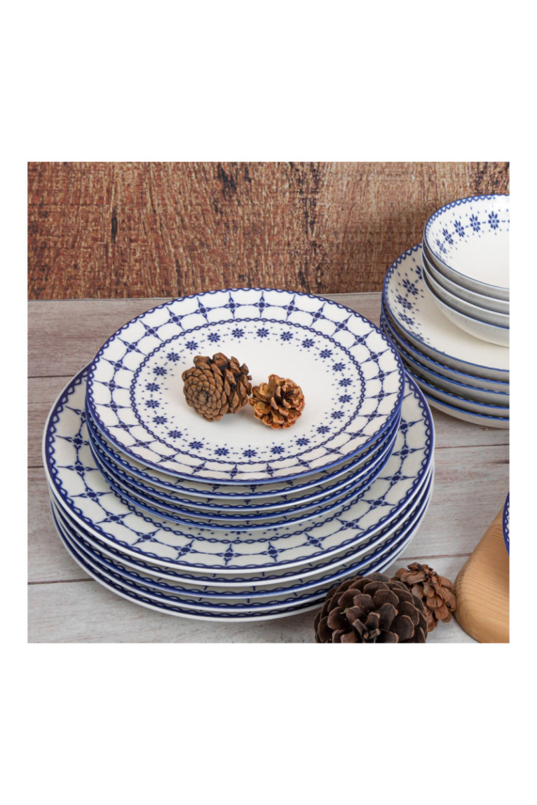 Service de table (24 pièces) - Blanc/Bleu