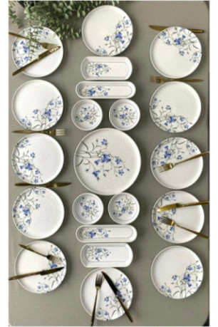 Ensemble petit-déjeuner (21 pièces) - Bleu Blanc