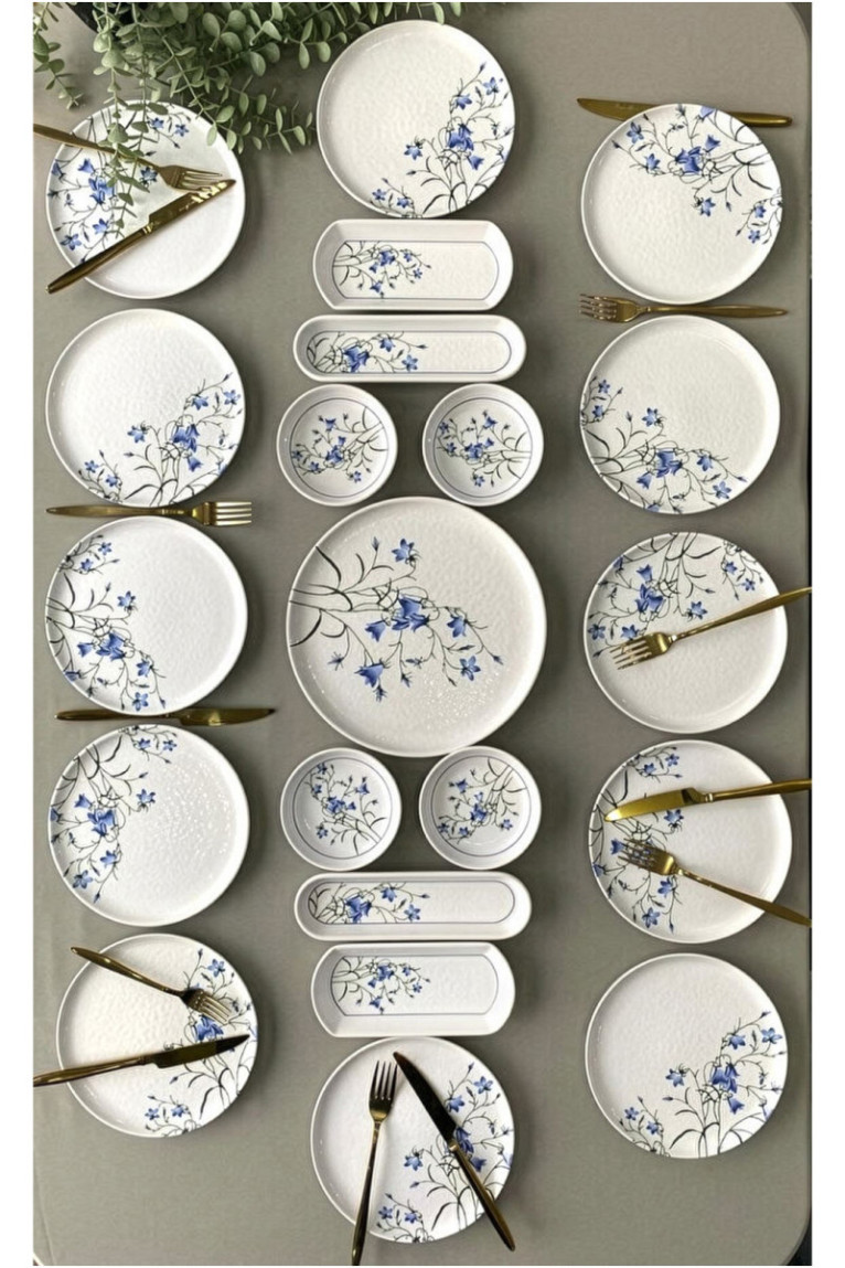 Ensemble petit-déjeuner (21 pièces) - Bleu Blanc