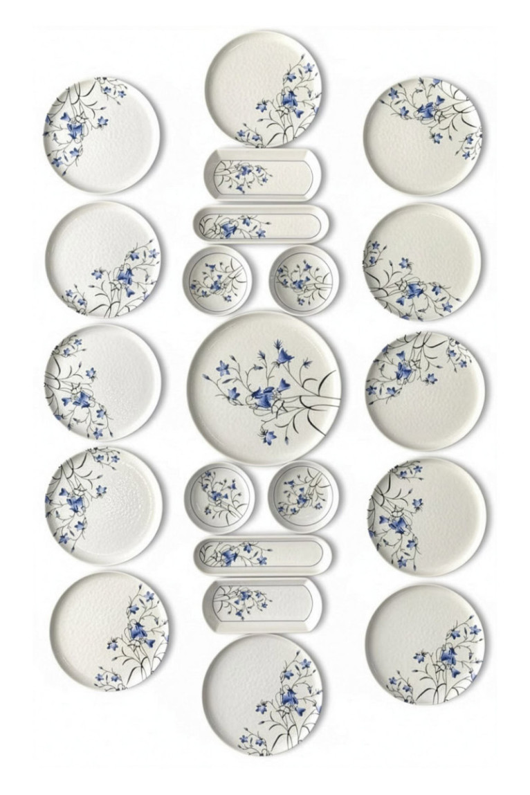 Ensemble petit-déjeuner (21 pièces) - Bleu Blanc