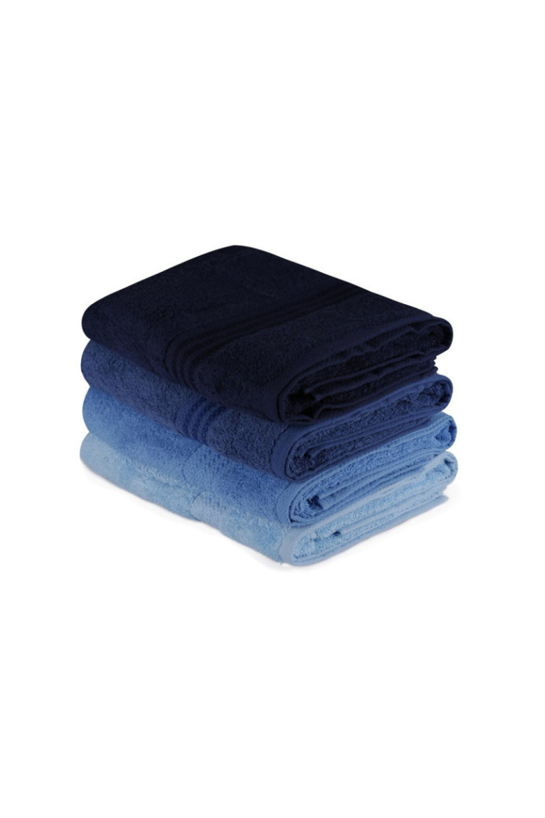 Ensemble de serviettes de bain (4 pièces) - Bleu foncé Bleu clair