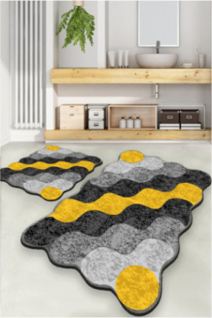 Ensemble de tapis de bain (2 pièces) - Jaune anthracite gris