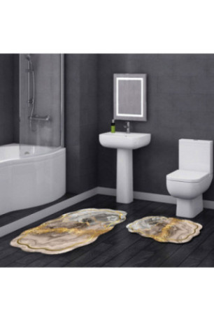 Ensemble de tapis de bain (2 pièces) - Blanc / Vison / Or