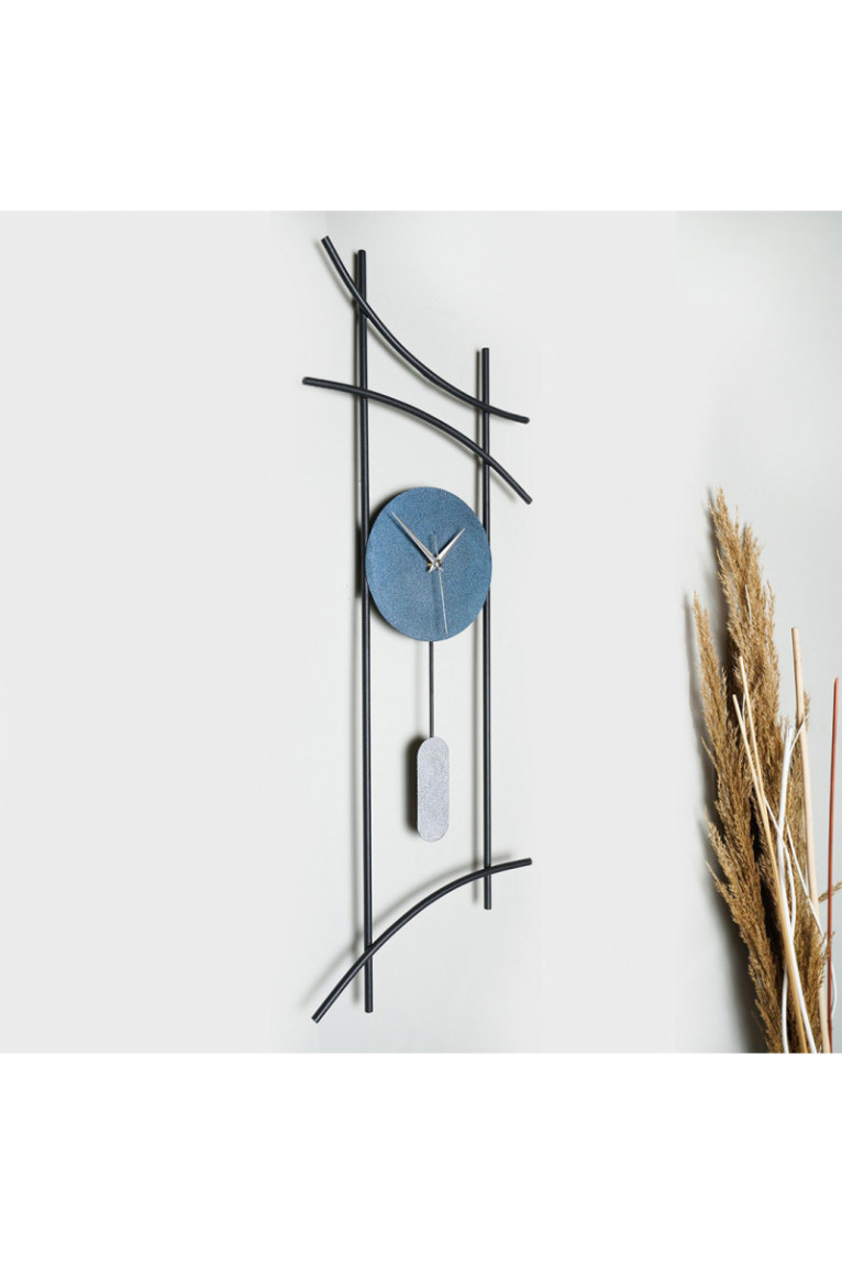 Horloge murale décorative en métal - Bleu Gris