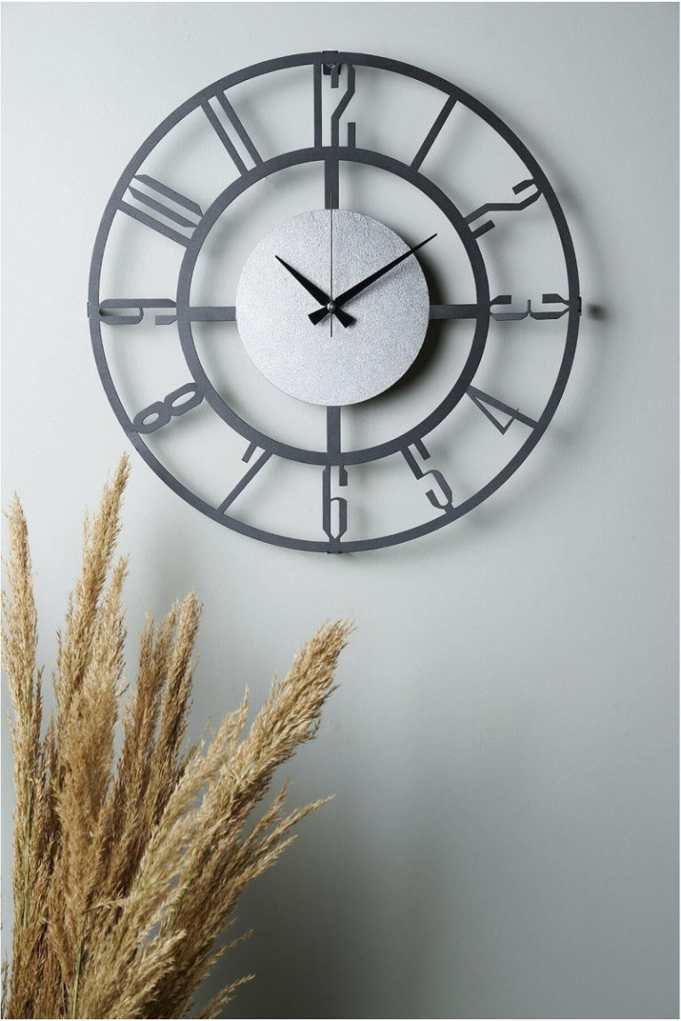 Horloge murale décorative en métal - Noir Argent