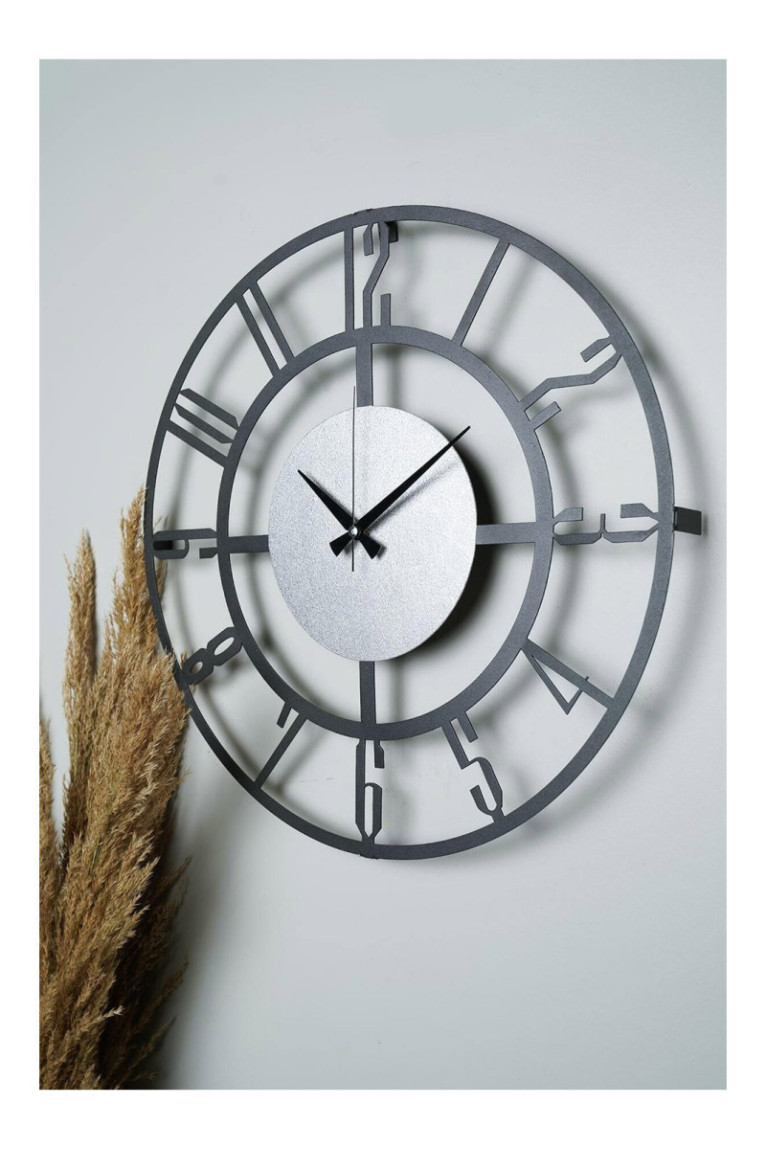 Horloge murale décorative en métal - Noir Argent