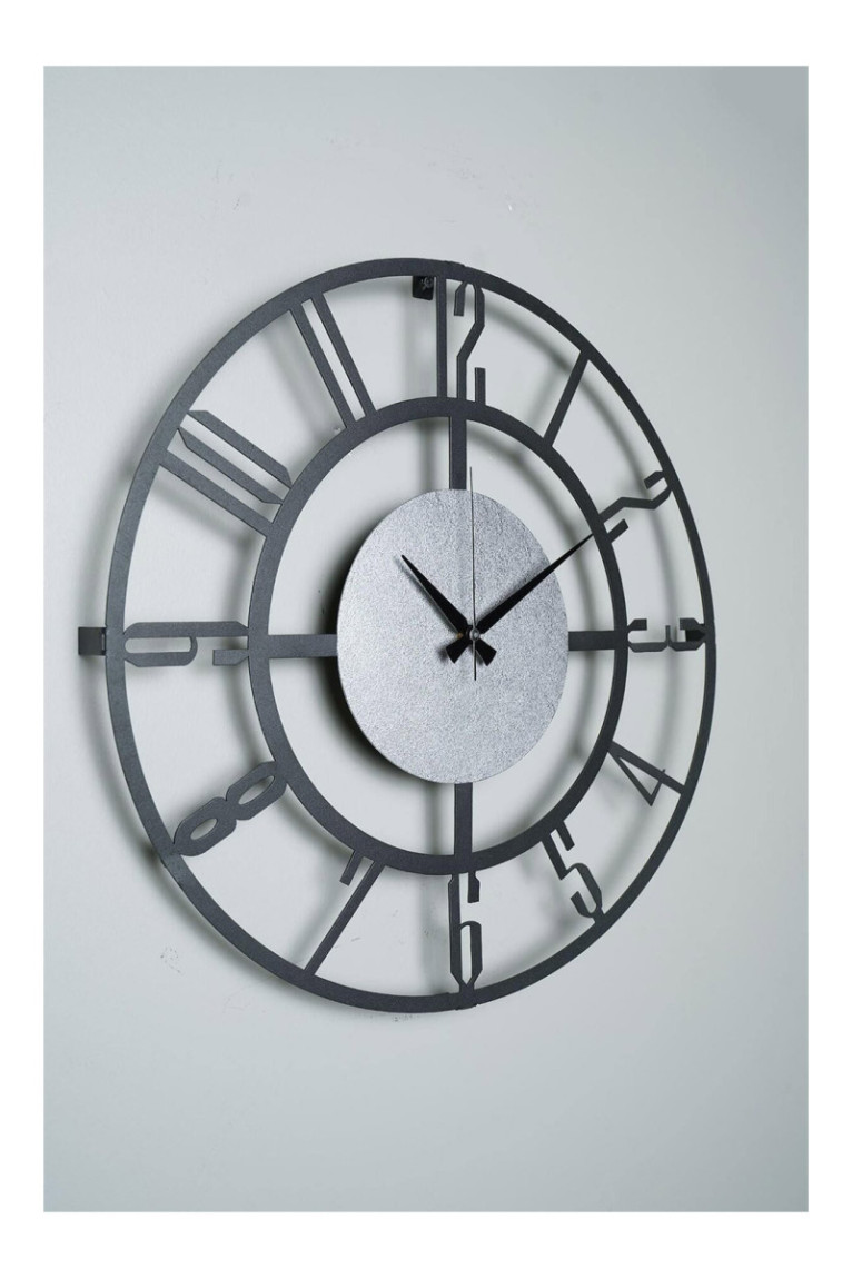Horloge murale décorative en métal - Noir Argent