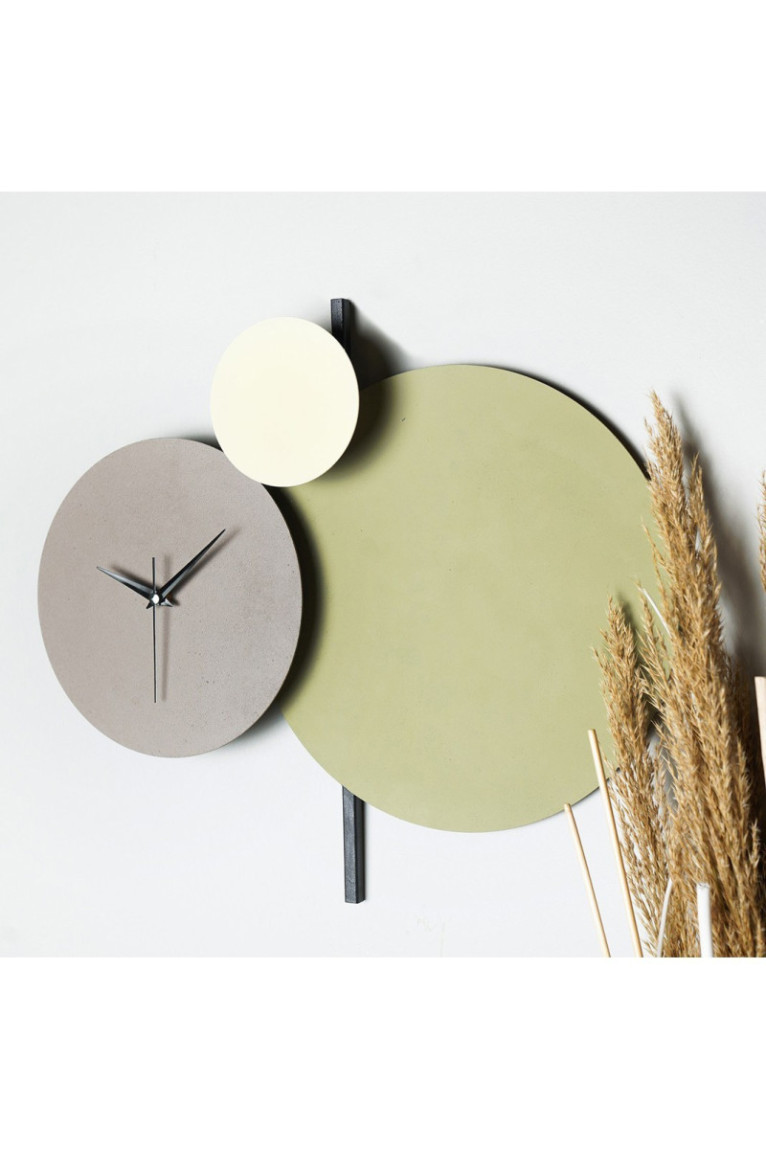 Horloge murale décorative en métal - Crème gris vert