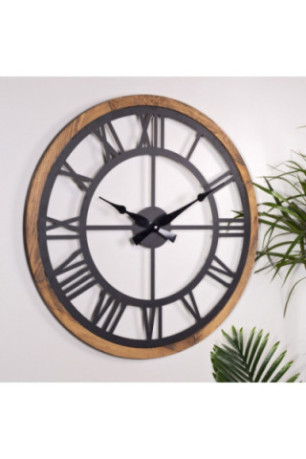 Horloge murale décorative en métal - Chêne noir