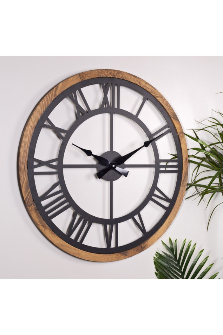 Horloge murale décorative en métal - Chêne noir