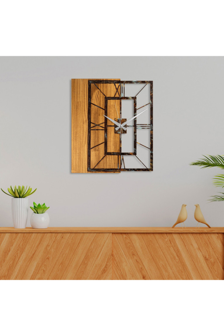 Horloge murale décorative en bois - Brun noyer