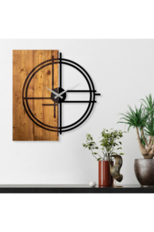 Horloge murale décorative en bois - Noyer clair noir